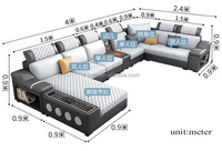 Canapé en tissu intelligent de luxe, ensemble de canapés multifonctionnels en U, 1, 2, 3, 4, 5, 7 places, canapé d'angle moderne avec haut-parleur USB, vente chaude
