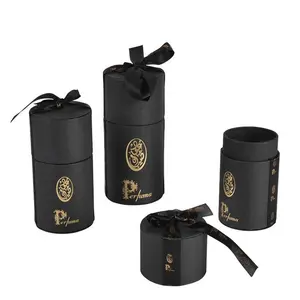 China Manufacturer Eco friendly paper cylinder packaging paper cardboard box for tea/herbs/coffee packaging with ribbon