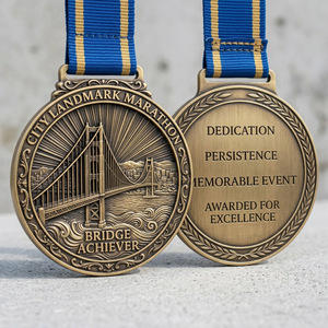 Médaille <span class=keywords><strong>de</strong></span> finisseur <span class=keywords><strong>de</strong></span> marathon en alliage <span class=keywords><strong>de</strong></span> zinc moulé sous pression, bronze antique, avec relief 3D personnalisé OEM, pour événement <span class=keywords><strong>de</strong></span> course urbaine - Product Image 1