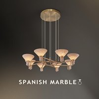 Lustre conique en marbre espagnol intemporel |   Luminaire LED circulaire en laiton pour les zones de restauration
