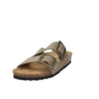 Sandales plates Valleverde à bout ouvert en cuir véritable taupe avec boucle, chaussures confortables à enfiler pour femmes
