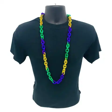 Wholesale 40" Purple Green and Gold Chain Metallic Mardi Gras Beads Jumbo Plastic Chain Necklace