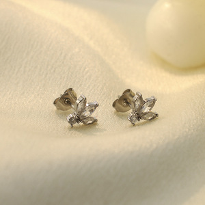 Butterfly Stud Earrings 316L Stainless Steel Micro Inlaid Geometric Design For Women Gift Jewelry Ear Studs - Product Image 1