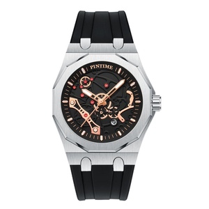 Pintime sang trọng thạch anh Đồng hồ cho nam giới Hollow ra quay số thiết kế kinh doanh Mens Đồng hồ đeo tay hợp kim trường hợp Silicone ban nhạc người đàn ông Đồng hồ - Product Image 5
