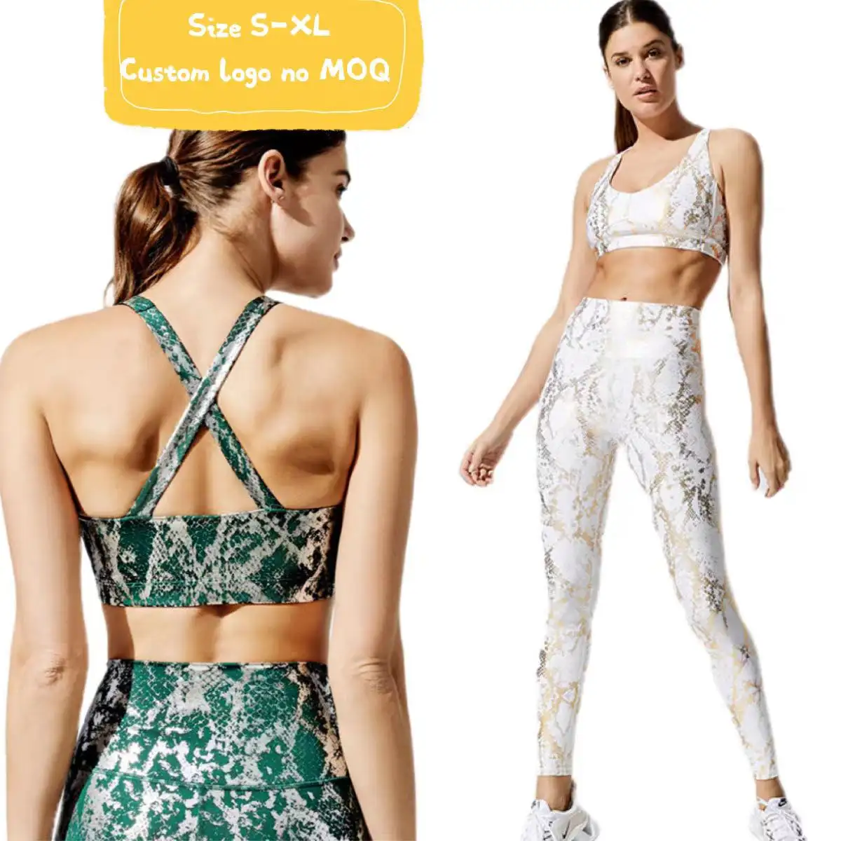 2022 Snake Folie Metallic Print Yoga Sport Set Fitness Running Beha Broek Legging Twee Stukken Athletic Jogging Active Wear Outfit