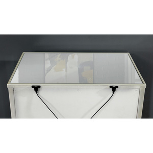 Glam Silver Finish Nightstand <b>Mirror</b> <b>Panels</b> Curved Feet Crystal Knobs Bedside Table Bedroom Furniture - Product Image 4