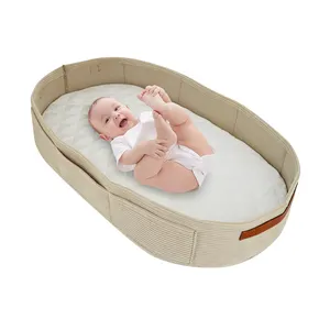 New Arrival Concise Style Wholesale Price Newborn Corduroy Baby Changing Gift Basket With Mattress