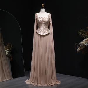 Gaun Malam Dua Potong Sharon Said SS349 Elegan Tanpa Tali Bahu Dengan Lengan Cape, Gaun Pesta Arab untuk Wanita - Product Image 2