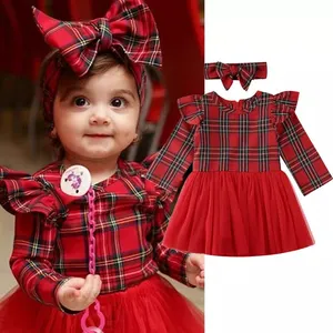 Rok Renda Tutu Bayi Perempuan, Set 2 Potong Pakaian Natal Musim Gugur Lengan Panjang Cantik Modis