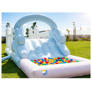 <span class=keywords><strong>Parcours</strong></span> d'obstacles gonflable en PVC blanc pastel durable avec fosse à balles, toboggan gonflable pour enfants pour location événementielle - Product Image 1