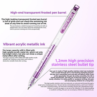 Nouveau marqueur artistique neutre en plastique métallique acrylique, 6, 12, 24 couleurs, grande capacité, lavable à l'eau, glisse en douceur, paillettes métalliques