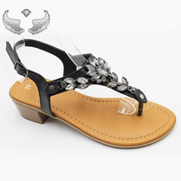 Mode à la mode cristal strass dernière fuite orteil pente sandales à talons femmes été tête ronde bouton talons hauts femmes