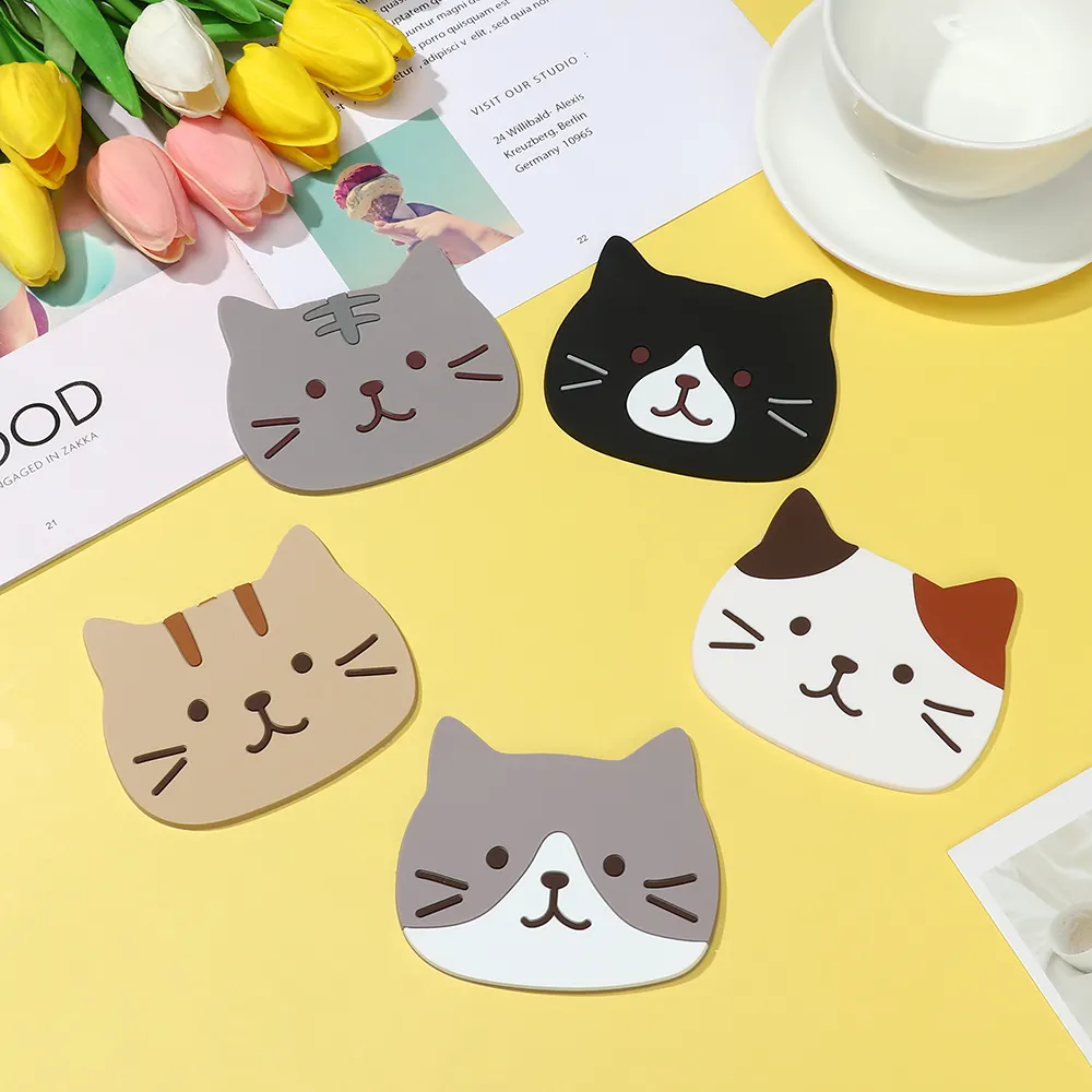 Posavasos de té con forma de gato, alfombrilla para taza, alfombrilla para taza, manteles individuales para mesa de bebidas de café, posavasos resistentes al calor