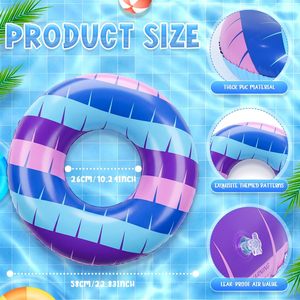 4 Pack Blue Purple Pink Striped <b>Inflatable</b> Swim Rings <b>for</b> <b>Pool</b> Beach - Product Image 2