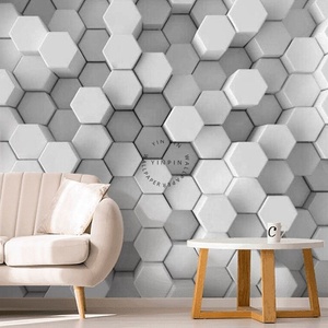 Grayish White <strong>Hexagonal</strong> Prism with Concave and Convex Shapes Peel and Stick <strong>Wallpaper</strong> - Product Image 4