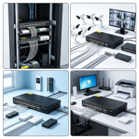 10/100/1000Mbps 24Port Unmanaged Ethernet Switch dengan 2GE Uplink 2SFP Plug & Play untuk Perangkat Jaringan Rak Kamera IP 6208GE