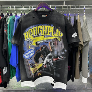 T-shirt <span class=keywords><strong>Vintage</strong></span> a Maniche Corte per Uomo di Alta Qualità, Pesante, Stile Grezzo, di Tendenza, Lavato, con Diamante, Vestibilità Ampia - Product Image 4