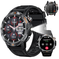 Reloj Inteligente Deportivo para Exteriores, Resistente al Agua IP68, Linterna LED, Monitor de Salud, Llamadas, Cámara Remota, Multifunción