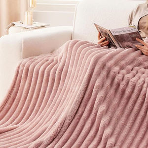Fluffy Soft <strong>Pink</strong> Polyester Raschel Blanket Warm Cozy Plush 3D Ribbed Fleece <strong>Throw</strong> for Couch Bed Sofa Home Custom Four Seasons - Product Image 4