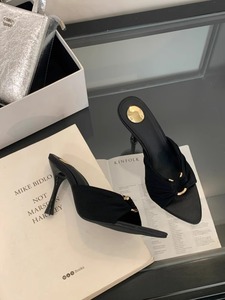 Mules à talon aiguille sexy et élégantes pour femme, à bout pointu, froncées, avec boucle métallique, à bout ouvert - Product Image 2