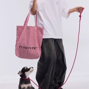 Large Capacity Vertical Stripe Canvas Bag Portable Pet Outdoor Travel Shopping Tote Travel Pet Bag with Printed Logo - Product Image 4