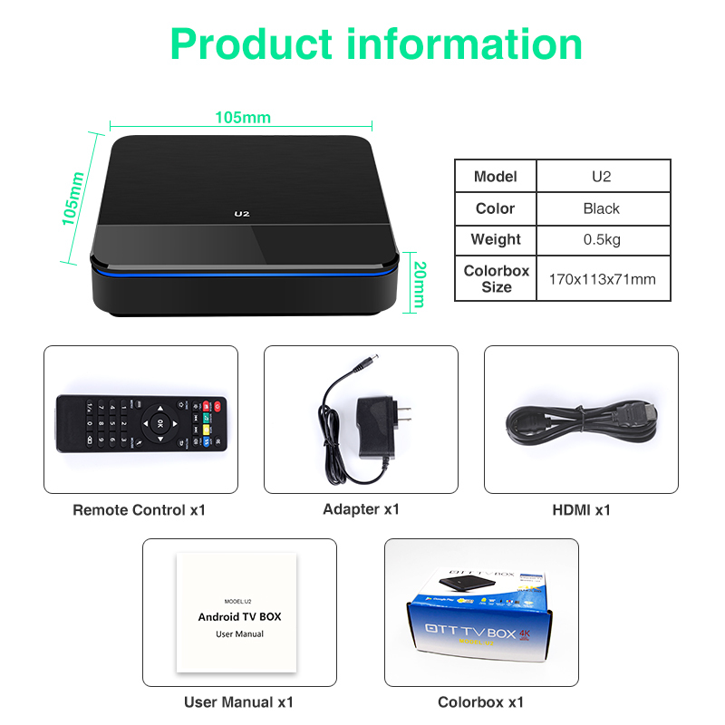 Stock listo rk3228 chip Android caja de tv inteligente 2 GB RAM 16 GB ROM set top box Android 8,1 youtube