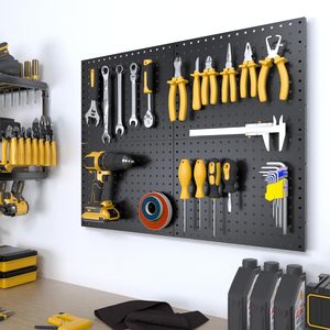 Panneaux perforés métalliques noirs pour organisateur <span class=keywords><strong>mural</strong></span>, système de <span class=keywords><strong>rangement</strong></span> pour outils de garage et établi - Product Image 6