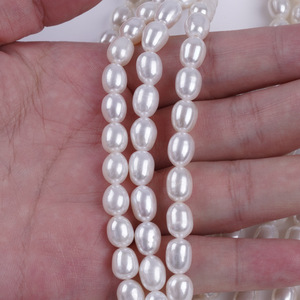 Chaîne de perles d'eau douce naturelles de forme de riz blanc de 7-8 mm, plaquées d'huile brillante, pour collier ou bracelet DIY, vente en gros - Product Image 5