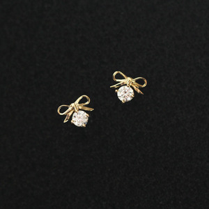 Rắn Vàng Stud, xinh xắn Bow dangle thả pha lê bông tai, đồ trang sức đơn giản, tối thiểu phụ nữ quà tặng, 9K thực, kj94 - Product Image 5