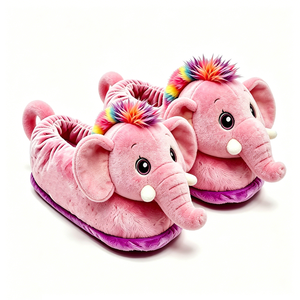 Pantuflas de elefante de peluche, Lindas pantuflas de animales para el hogar, Pantuflas de elefante de peluche rosas, Pantuflas de peluche para niños, Zapatos cálidos y suaves para interiores - Product Image 2