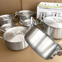 Ensemble de Batterie de Cuisine Classique 14 Pièces en Aluminium Brossé, avec Casserole et Couvercle, Marmite QQ pour la Préparation de Plats Mijotés