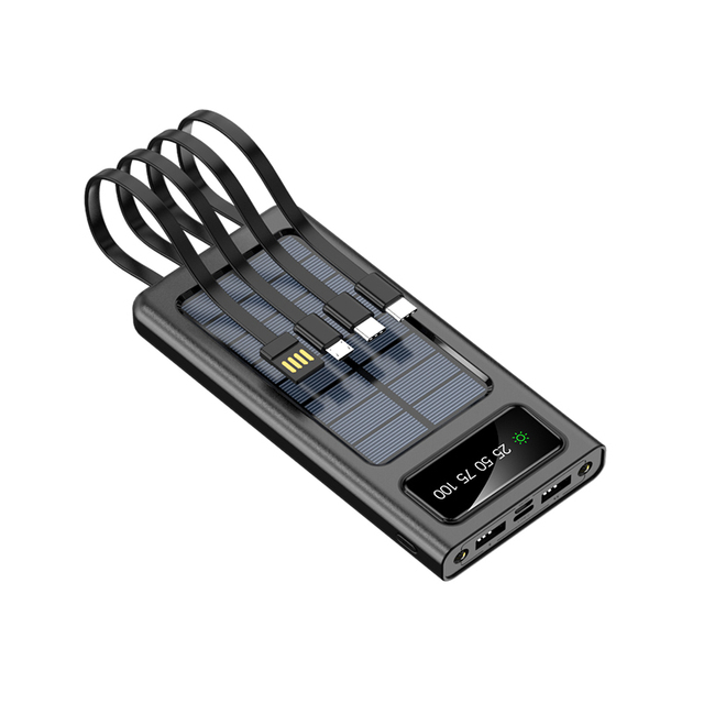 Solar Power Bank Charger 10000mAh 20000mah Built-in Cable Waterproof Mobile Power Bank Solar Energy With LED Light