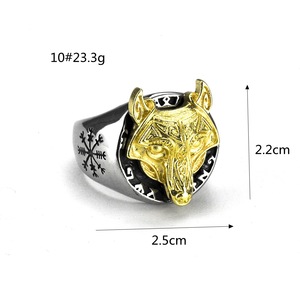 Men's <b>Titanium</b> Steel Wolf Head <b>Ring</b> Gold Viking Rune Compass Design Hip Hop Style Fashion Jewelry Gift - Product Image 5