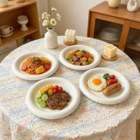Assiette plate Fufu en fibres végétales, motif champignon blanc, compatible micro-ondes, style Instagram moderne, pour petit-déjeuner et gâteaux à la française