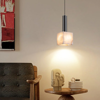 Lampada a Sospensione DGLUX in Alabastro, Cubo Quadrato LED 12W Nero Perla per Camera da Letto e Soggiorno