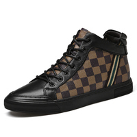 Chaussures de skateboard pour hommes baskets en cuir véritable de vache à rayures plates à lacets rétro respirant épaissi polaire coton rembourré
