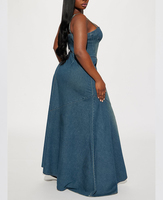 Robe longue en jean délavé teinté pour femme, style bustier boutonné, avec fente haute, Vêtements pour femme, Vente en gros, Vêtements rétro