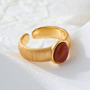 Luxury Retro Red Agate Open <b>Ring</b> Copper Alloy Gold Plated Brushed Adjustable Index <b>Finger</b> <b>Ring</b> Unisex Jewelry Gift - Product Image 1
