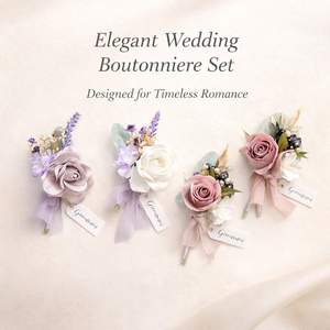 Set de 6 Boutonnieres de Boda con Flores Artificiales para Novia, Damas de Honor y Padrinos, Flor de Pecho, Flor de Muñeca, Venta al Por Mayor - Product Image 1