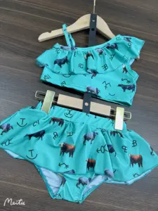 Op Maat Gemaakte Aztec Meisjes Mouwloze Ruches Zwemkleding Tweedelige Bikini Baby Badmode Strandkleding Kids