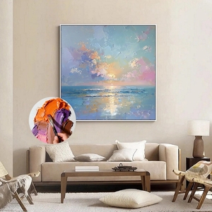 Tableau mural de luxe encadré Océan, Art abstrait texturé 3D, Peinture à l'huile faite à la main, Impression typographique, Décoration extérieure, Ciel ensoleillé et <span class=keywords><strong>mer</strong></span> - Product Image 1
