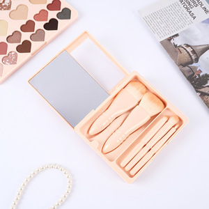 Custom Logo Pink Travel <b>Makeup</b> Brush Set <b>Compact</b> Face Concealer Brushes with Mirror Low MOQ - Product Image 2