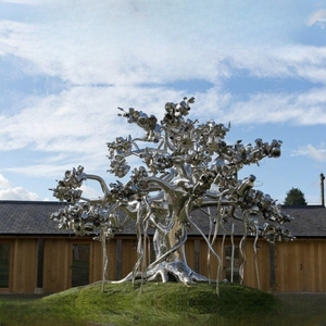 Scultura d'Albero Astratta da Giardino in Acciaio Inossidabile Lucidato Rosso, Decorazione Urbana Moderna 3D con Colore Personalizzabile - Product Image 6