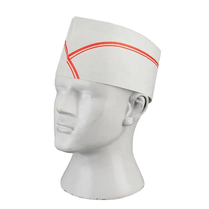 Reusable Worker Custom Restaurant Caps High quality Disposable paper Cooking Hair Kitchen Chef forage Hats With Red Line