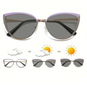 Gafas de Sol Fotocromáticas de Metal con Marco de Aleación para Mujer, con Protección Contra la Luz Azul, Diseño de Ojo de Gato, Logotipo Personalizado al por Mayor - Product Image 1