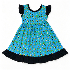 Robe pour fillette en soie de lait imprimée OEM ODM, à volants, sans manches ou à manches courtes, pour tout-petits - Product Image 3
