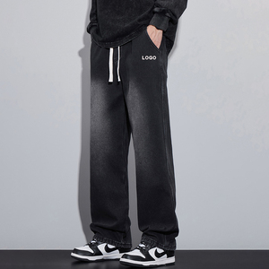 Jeans de Mezclilla Rectos Negros de Talla Grande para Hombre, Estilo Urbano, Bordado Vintage, Resistentes al Viento, Ecológicos, 100% Algodón, Marca Personalizada - Product Image 1