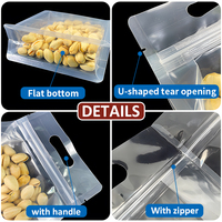 Sac à collation Doypack compostable transparent de qualité alimentaire avec fermeture à glissière et poignée Pochette en plastique réutilisable pour noix et fruits