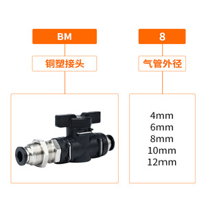 Válvula de Bola Manual BM-4 Doméstica de 1/4 Pulgada, Conector Neumático Rápido de Dos Vías para Gas a Temperatura Normal - Product Image 2