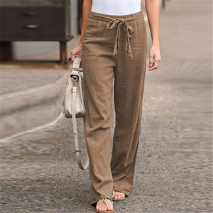 <span class=keywords><strong>Pantalon</strong></span> en <span class=keywords><strong>lin</strong></span> à jambes larges en coton d'été 100% décontracté sans couture pour femmes - Product Image 3